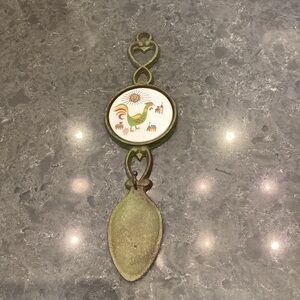 Vintage Enesco Rooster w/ Churches Decorative Spoon Wall Decor-Wrought Iron